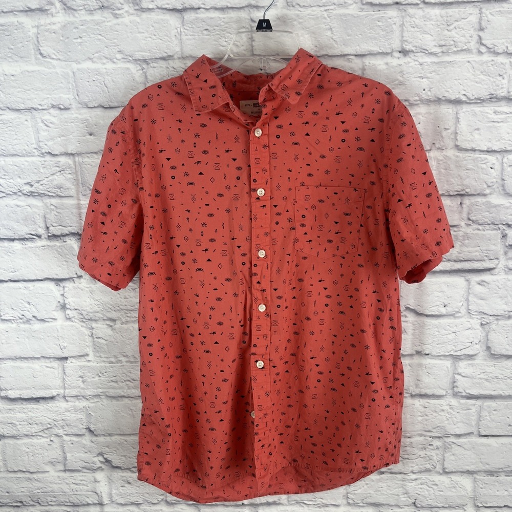 Urban Pipeline Mens Orange Geometric Print Casual Cotton Vacation Top Size XL